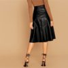 Solid Single Breasted High Waist Leather Elegant Flared Skirt - Image 2