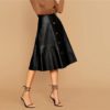 Solid Single Breasted High Waist Leather Elegant Flared Skirt - Image 4