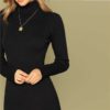 Solid Slim High Neck Fitted Elegant Bodycon Sweater Dress - Image 3