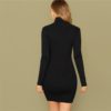 Solid Slim High Neck Fitted Elegant Bodycon Sweater Dress - Image 4