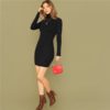 Solid Slim High Neck Fitted Elegant Bodycon Sweater Dress - Image 5