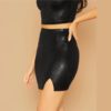 Split Side Snake Embossed High Waist Night Out Mini Sexy Skirt - Image 4