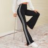 Striped Side Flare Leg Stretchy Casual Long Trousers