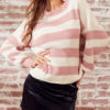 Stripes Jewel Neck Long Sleeves Acrylic Pullover Sweater