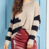 Stripes Jewel Neck Long Sleeves Acrylic Pullovers Sweaters