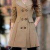 Trench Coat Flared Long Sleeve Double Breasted Rain Coat