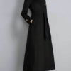 Turndown Collar Long Sleeves Lace Up Oversized Casual Woolen Coat - Image 2