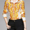 Turndown Collar Retro Geometric Blouse