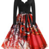 V Neck Christmas Pattern Swing Dress