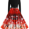 V Neck Christmas Pattern Swing Dress - Image 3