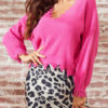 V-Neck Long Sleeves Acrylic Pullovers Sweaters