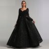 V-Neck Sexy Flowers Beading Long Sleeves Evening Gowns