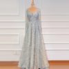 V-Neck Sexy Flowers Beading Long Sleeves Evening Gowns - Image 7