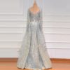 V-Neck Sexy Flowers Beading Long Sleeves Evening Gowns - Image 8