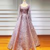 V-Neck Sexy Flowers Beading Long Sleeves Evening Gowns - Image 15