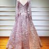 V-Neck Sexy Flowers Beading Long Sleeves Evening Gowns - Image 16