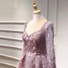 V-Neck Sexy Flowers Beading Long Sleeves Evening Gowns - Image 17