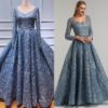 V-Neck Sexy Flowers Beading Long Sleeves Evening Gowns - Image 14