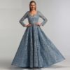 V-Neck Sexy Flowers Beading Long Sleeves Evening Gowns - Image 10