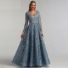 V-Neck Sexy Flowers Beading Long Sleeves Evening Gowns - Image 11