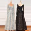 V-Neck Sexy Flowers Beading Long Sleeves Evening Gowns - Image 9