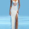 V-Neck Split Front Sleeveless Layered Semi Formal Party Dresses