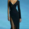 V-Neck Zipper Long Sleeves Color Block Layered Semi Formal Party Dresses
