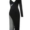 V-Neck Zipper Long Sleeves Color Block Layered Semi Formal Party Dresses - Image 3