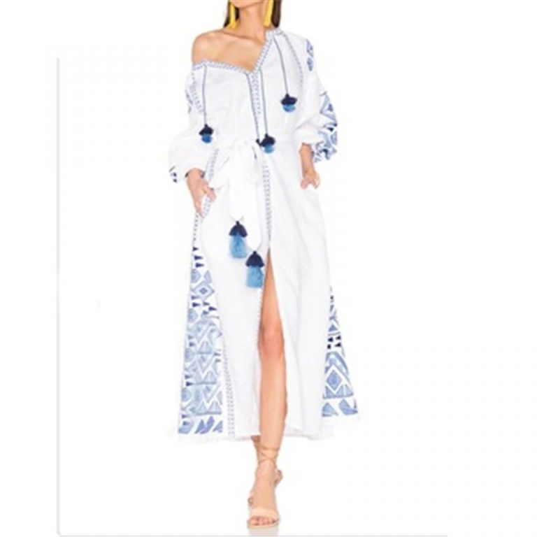 Vintage Mexican Embroidery Long Maxi Dress