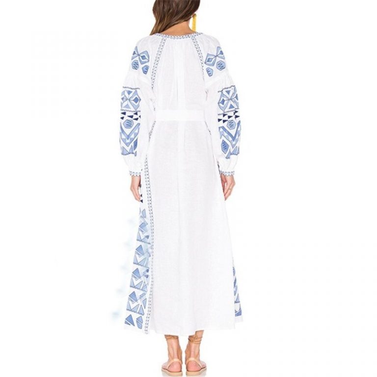 Vintage Mexican Embroidery Long Maxi Dress - Image 3