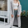 Vintage Casual   Long sleeve pocket Mohair Long Cardigan Sweaters