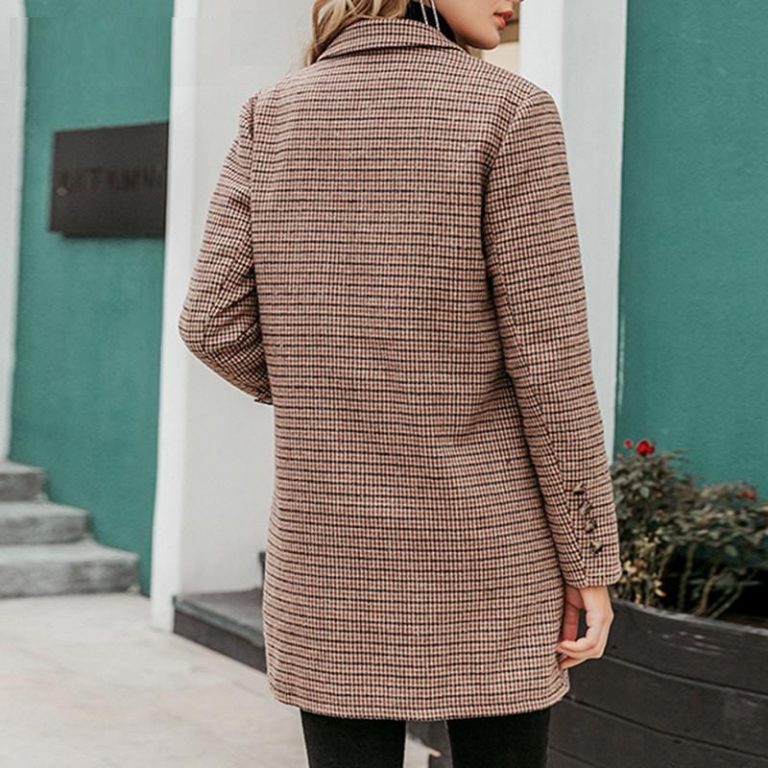 Vintage plaid Elegant office ladies Long sleeve coat - Image 4