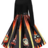 1950s Jewel Neck Long Sleeves Printed Vintage Dress