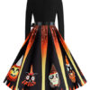 1950s Jewel Neck Long Sleeves Printed Vintage Dress - Image 2