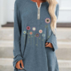 Casual Print Flower Long Sleeve Overhead Long T-shirt