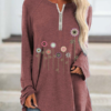 Casual Print Flower Long Sleeve Overhead Long T-shirt - Image 2