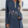 Casual Print Flower Long Sleeve Overhead Long T-shirt - Image 3