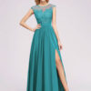 Chiffon A Line Illusion Neck Sleeveless Floor Length Wedding Party Prom Bridesmaid Dress