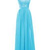 Chiffon A Line Illusion Neck Sleeveless Floor Length Wedding Party Prom Bridesmaid Dress - Image 5