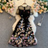 Elegant Embroidered Flower Round Neck Short Sleeve Dress - Image 11