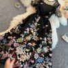 Elegant Embroidered Flower Round Neck Short Sleeve Dress - Image 15