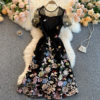 Elegant Embroidered Flower Round Neck Short Sleeve Dress - Image 18
