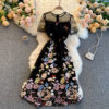 Elegant Embroidered Flower Round Neck Short Sleeve Dress - Image 3