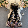 Elegant Embroidered Flower Round Neck Short Sleeve Dress - Image 4