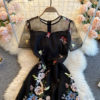 Elegant Embroidered Flower Round Neck Short Sleeve Dress - Image 5