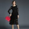 Elegant Lace Full Sleeve O-Neck Long Party Dress