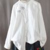 Embroidered Crew Neck Long Sleeve Vintage Blouse