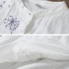 Embroidered Crew Neck Long Sleeve Vintage Blouse - Image 3
