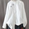 Embroidered Crew Neck Long Sleeve Vintage Blouse - Image 5