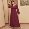 Embroidered Floral Wrap Belted Elegant Maxi Dress - Image 3
